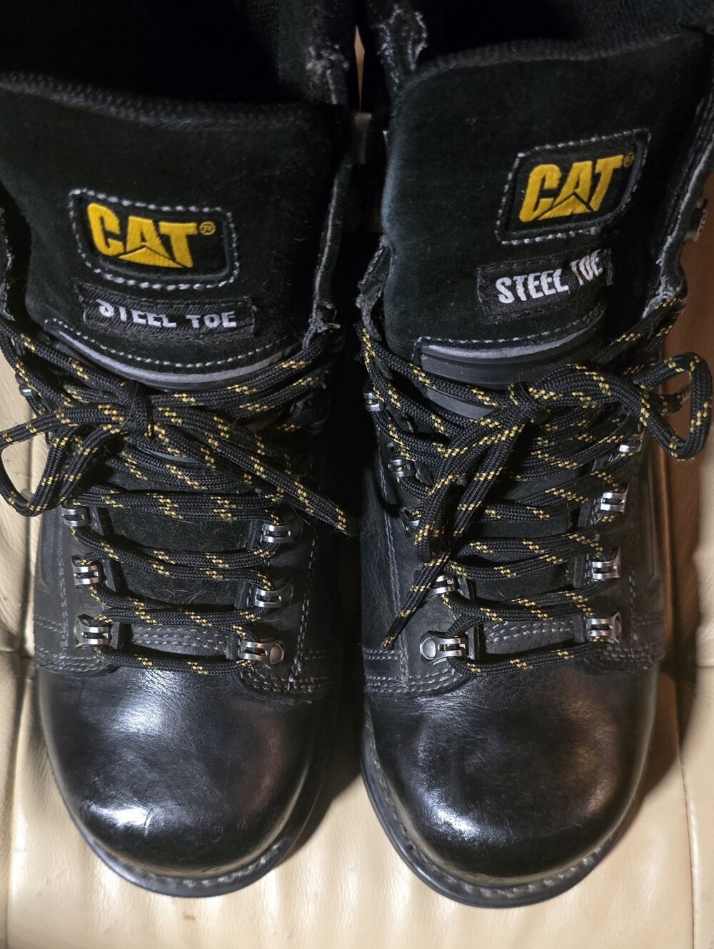 Caterpillar Black Leather Steel Toe WATERPROOF, Work Boots. 8 1/2- M, 10- W